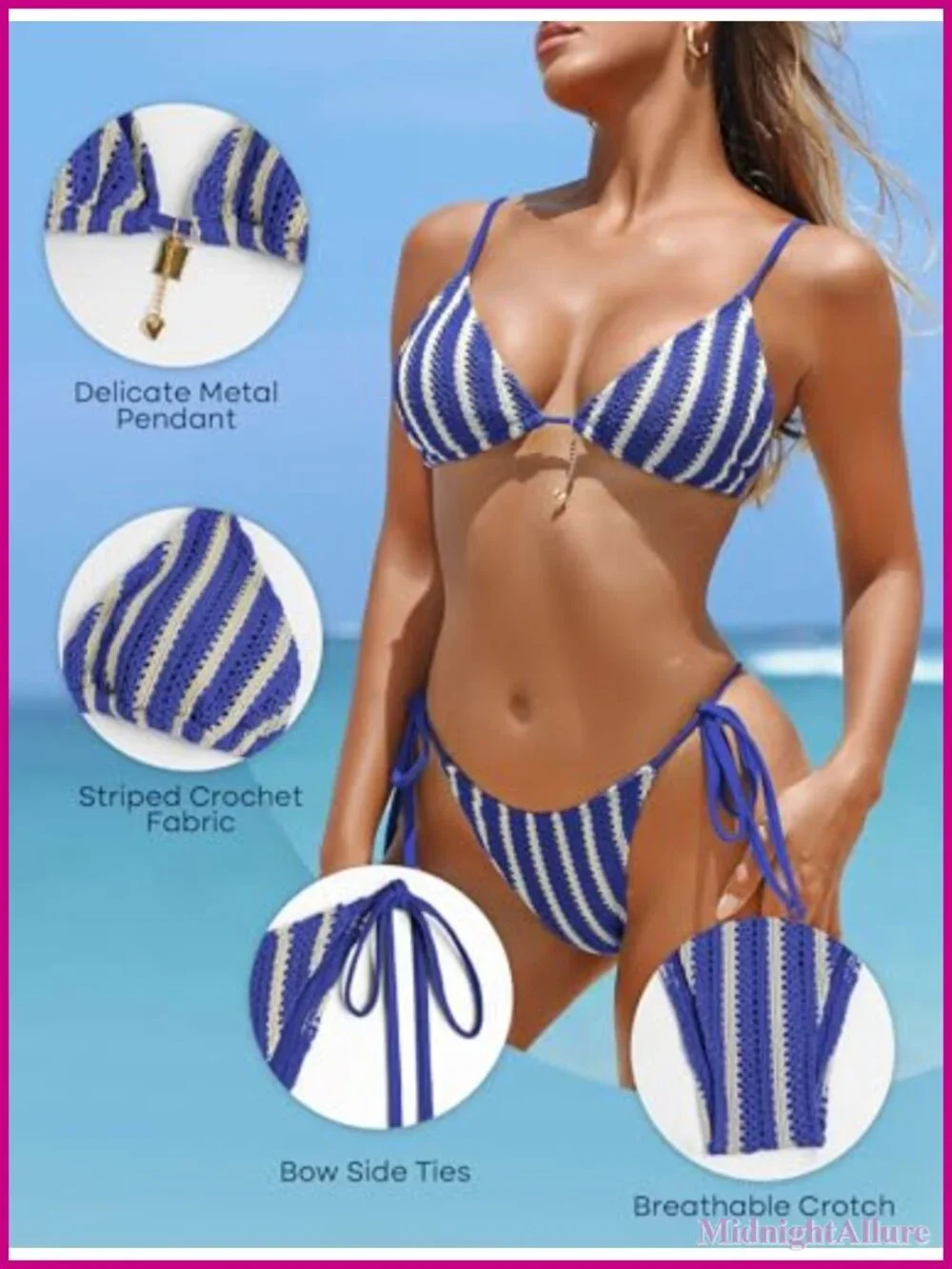Crochet Bikini Set Women Boho String Thong Swimsuit Two Piece